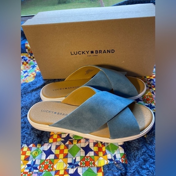 Lucky Brand Mahlay suede cross slides new with box 8 - Picture 2 of 5